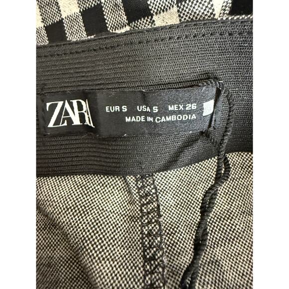 Zara Checkered Front Zip Up Mid Waist Skinny Stretch Ankle Pants S Black White - Picture 9 of 16